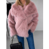 Růžový krátký faux fur kožešinový kabát HILARI (Veľkosť M/L)