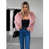 Růžový krátký faux fur kožešinový kabát HILARI (Veľkosť M/L)