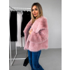 Růžový krátký faux fur kožešinový kabát HILARI (Veľkosť M/L)