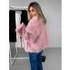 Růžový krátký faux fur kožešinový kabát HILARI (Veľkosť M/L)