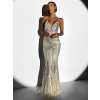 Béžové plesové dlhé trblietavé šaty LAJSA