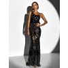 Čierne dlhé trblietavé flitrované šaty ROZALIN