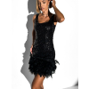 Čierne koktailové šaty POLYXENA s flitrami a perím