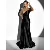 Čierne saténové dlhé večerné šaty BIRGA