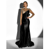Čierne saténové dlhé večerné šaty BIRGA