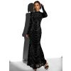Černé třpytivé dlouhé šaty BISERKA s dlouhým rukávem (Veľkosť L)