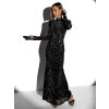 Černé třpytivé dlouhé šaty BISERKA s dlouhým rukávem (Veľkosť L)