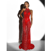 Červené dlhé trblietavé večerné šaty FARMER s kamienkami