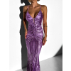 Fialové plesové dlhé trblietavé šaty LAJSA