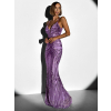 Fialové plesové dlhé trblietavé šaty LAJSA