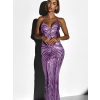 Fialové plesové dlhé trblietavé šaty LAJSA