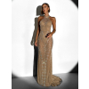 Hnedé večerné dlhé trblietavé šaty FARMER s kamienkami