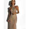 Hnedé večerné dlhé trblietavé šaty FARMER s kamienkami