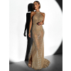 Hnedé večerné dlhé trblietavé šaty FARMER s kamienkami