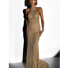 Hnedé večerné dlhé trblietavé šaty FARMER s kamienkami