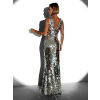 Strieborné trblietavé dlhé večerné šaty SYVAT