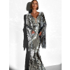 Strieborné trblietavé flitrované šaty BORYS s dlhým rukávom