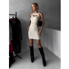 Béžové svetrové elegantní krátké šaty LUIZA (Veľkosť M/L)
