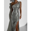 Strieborné trblietavé dlhé flitrované šaty MODEFLAH