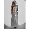 Strieborné trblietavé dlhé flitrované šaty MODEFLAH