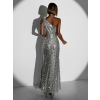 Strieborné trblietavé dlhé flitrované šaty MODEFLAH