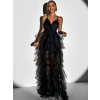 Čierne plesové dlhé šaty AVERKI s tylovou sukňou