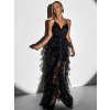 Čierne plesové dlhé šaty AVERKI s tylovou sukňou