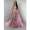 Růžové dlouhé plesové šaty LUENNA (Veľkosť L)