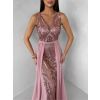 Růžové dlouhé plesové šaty LUENNA (Veľkosť L)