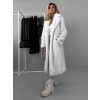Biely melírovaný dlhý faux fur kožušinový kabát KINKA