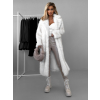 Biely melírovaný dlhý faux fur kožušinový kabát KINKA