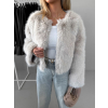 Krémový krátký faux fur kožešinový kabátek ANNELIT (Veľkosť M/L)