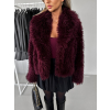 Bordó kožešinový faux fur krátký kabátek VOLORYN (Veľkosť M/L)