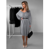 Šedé dlhé oversize svetrové šaty AUDREY s brošňou