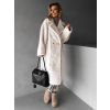 Bílý dlouhý teddy kabát ZOLTAR s límcem (Veľkosť M/L)