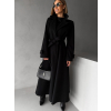 Čierny dlhý áčkový kabát YALENA s opaskom