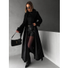 Čierny dlhý áčkový kabát YALENA s opaskom