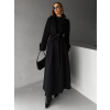 Čierny dlhý áčkový kabát YALENA s opaskom