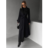 Čierny dlhý áčkový kabát YALENA s opaskom