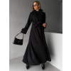 Čierny dlhý áčkový kabát YALENA s opaskom