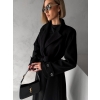 Čierny dlhý áčkový kabát YALENA s opaskom