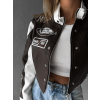 Hnědá krátká koženková biker moto bunda CANDIDA (Veľkosť ONESIZE)