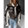 Hnědá krátká koženková biker moto bunda CANDIDA (Veľkosť ONESIZE)
