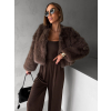 Hnědý krátký faux fur kožešinový kabátek ANNELIT (Veľkosť M/L)