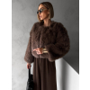 Hnědý krátký faux fur kožešinový kabátek ANNELIT (Veľkosť M/L)