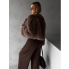 Hnědý krátký faux fur kožešinový kabátek ANNELIT (Veľkosť M/L)