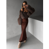 Hnědý krátký faux fur kožešinový kabátek ANNELIT (Veľkosť M/L)
