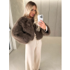 Hnědý krátký faux fur kožešinový kabátek ANNELIT (Veľkosť M/L)