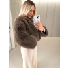 Hnědý krátký faux fur kožešinový kabátek ANNELIT (Veľkosť M/L)
