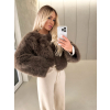 Hnědý krátký faux fur kožešinový kabátek ANNELIT (Veľkosť M/L)